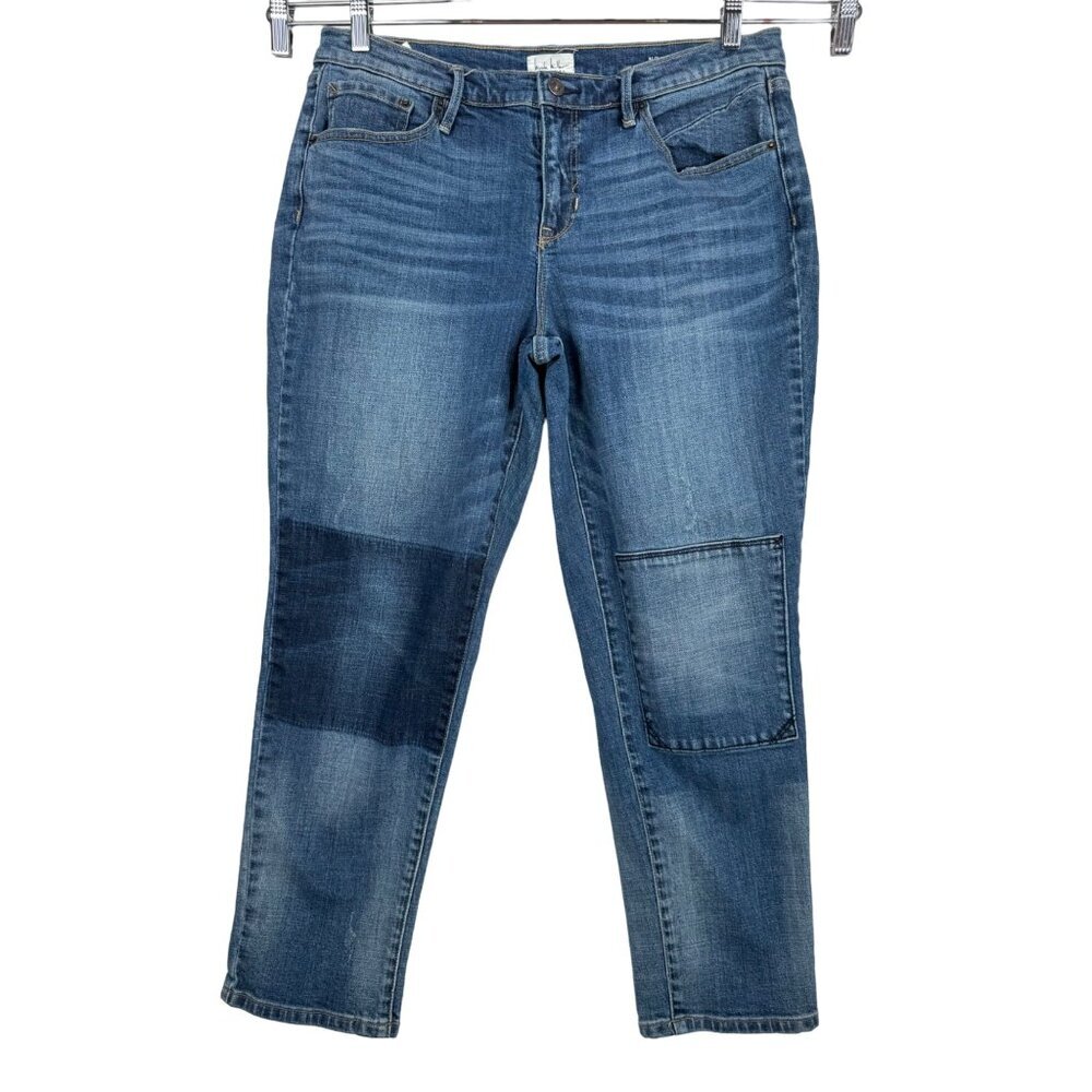 Nicole Miller Nolita Boyfriend Jeans High-Rise Patched Medium Wash Blue‎ Size 10